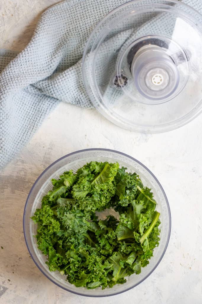 kale in a salad spinner