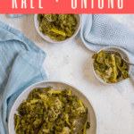 This easy, vegan Instant Pot kale is made with fresh kale, onions, and spices, and uses the slow cooker feature on your pressure cooker. (Traditional slow cooker directions included!)