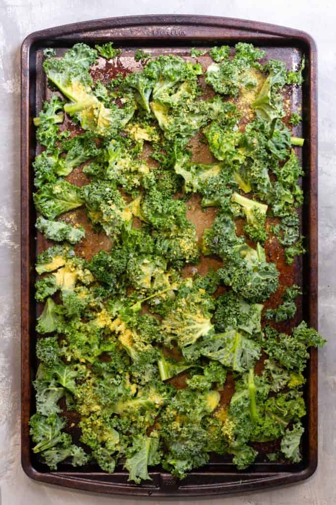Toss Kale in Oil + Seasoning