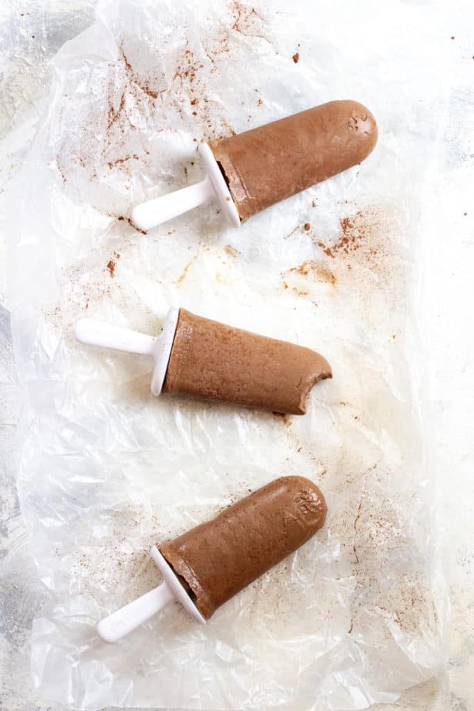 Homemade fudgesicles on a serving tray