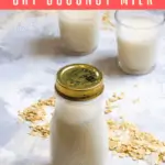 This homemade oat coconut milk is an easy, non-dairy milk made from pantry staples. It's perfect for cereal and smoothies! No high-power blender required.