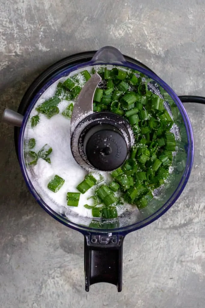 Add Chives or Green Onion to Food Processor.