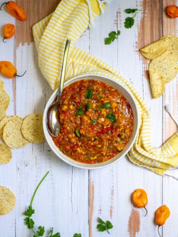Fire-Roasted Mango Habanero Salsa in a Serving Bowl