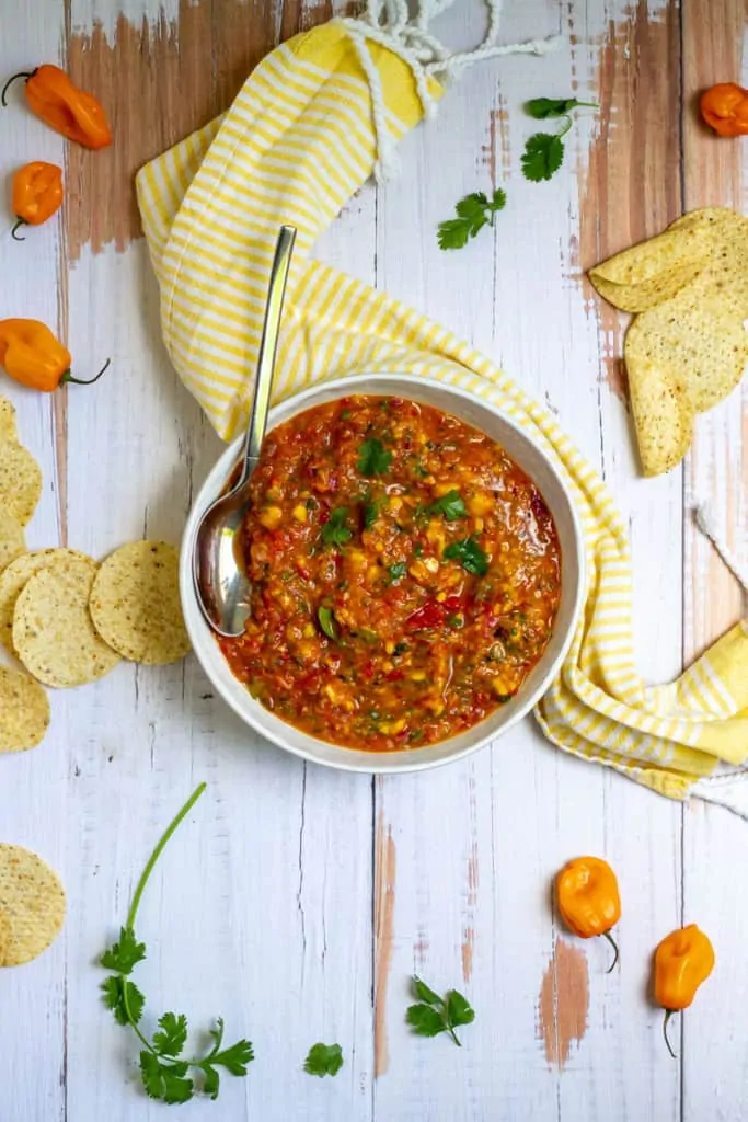 Fire-Roasted Mango Habanero Salsa in a Serving Bowl