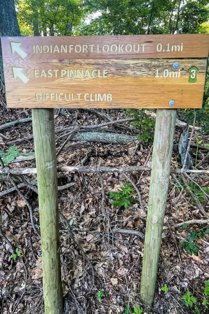 Sign for Indian Fort Lookout and East Pinnacles Trail.