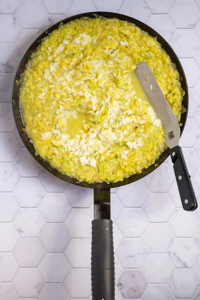 Stir in Rice to make zucchini gratin.