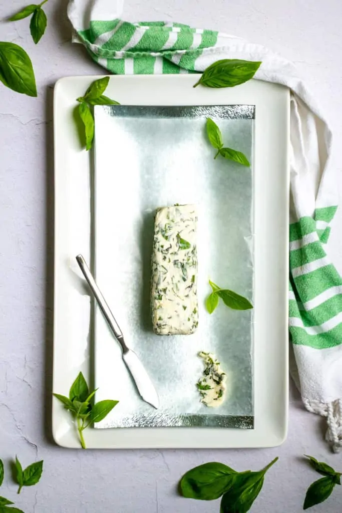 Basil Butter on a Serving Tray.
