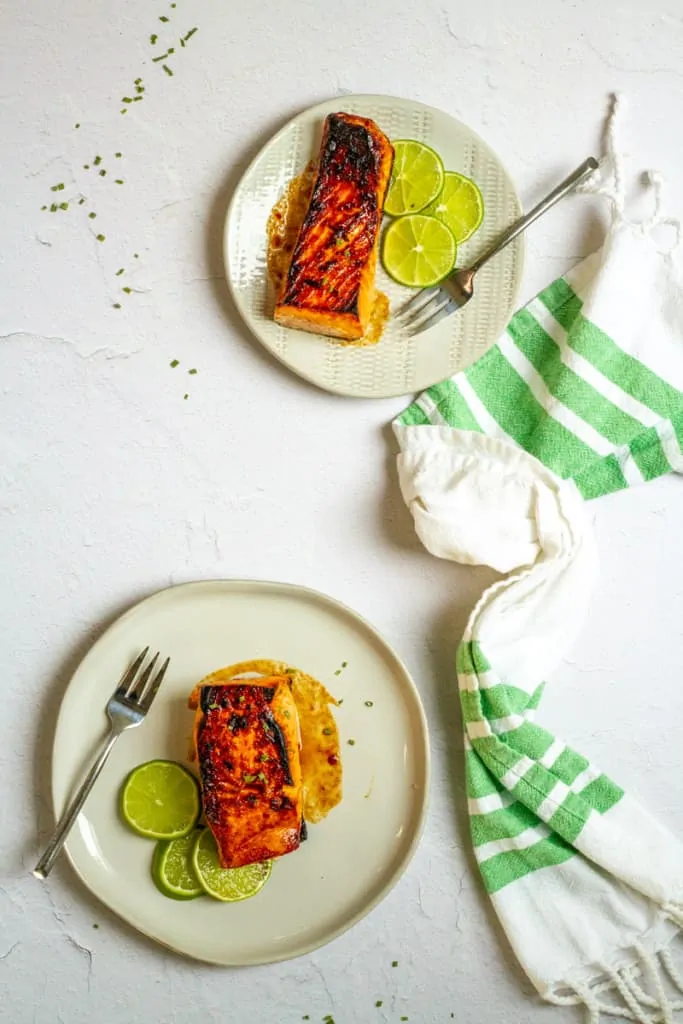 Sweet Chili Glazed Salmon on Plates