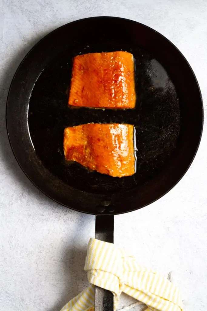 Brush Salmon with Teriyaki Sauce to Glaze