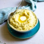 blue cheese mashed potatoes in a bowl