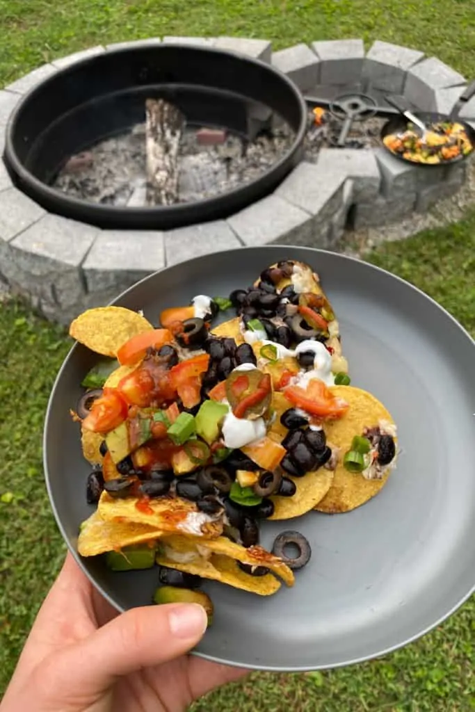 campfire nachos on a plate.