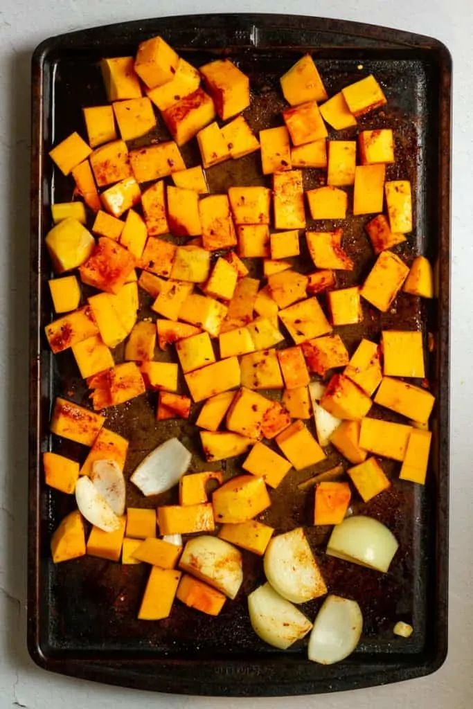 Toss Squash + Onion in Oil + Spices