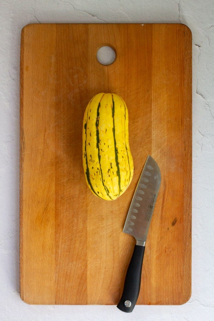 Delicata Squash on a cutting board
