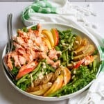 Salmon kale salad with tahini dressing