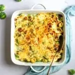 Brussels Sprouts Gratin in a casserole dish