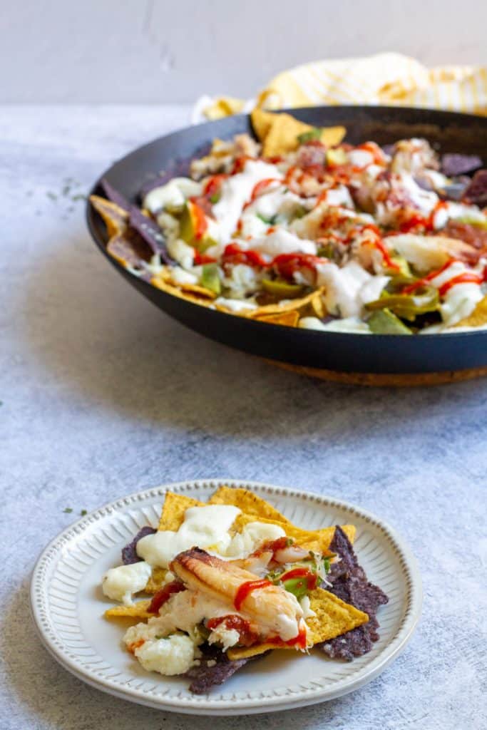 Crab Nachos in a Pan and on a Plate