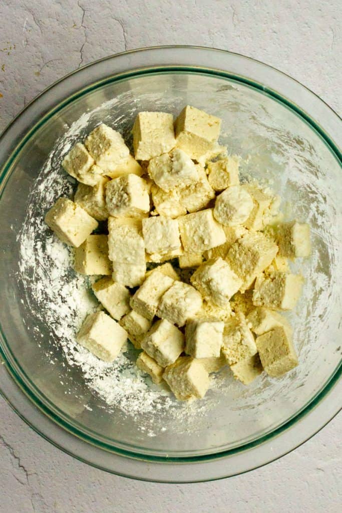 Toss Tofu in Cornstarch