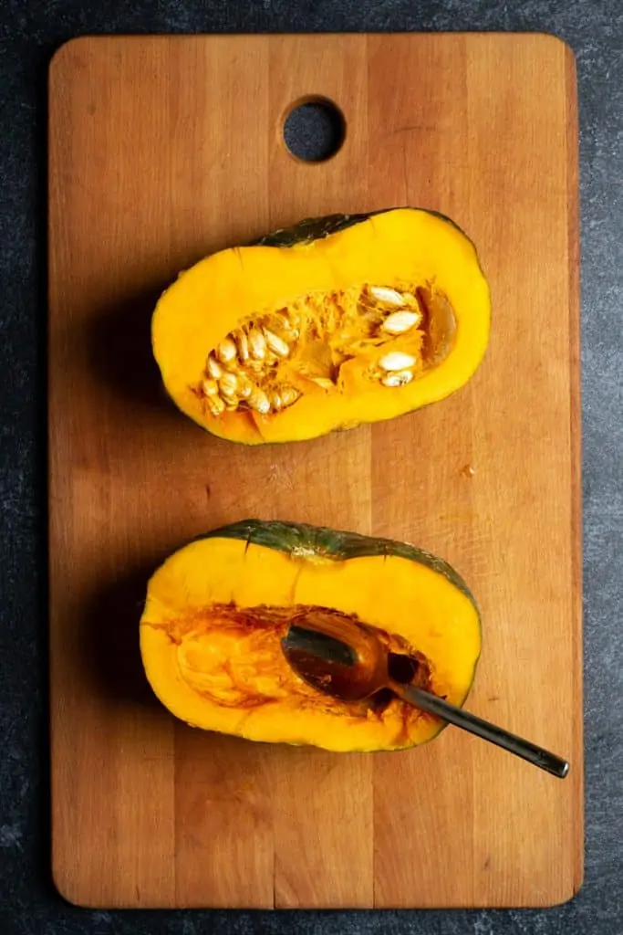 Cut Squash in Half + Scoop Out Seeds