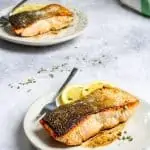 pan-seared salmon on plates