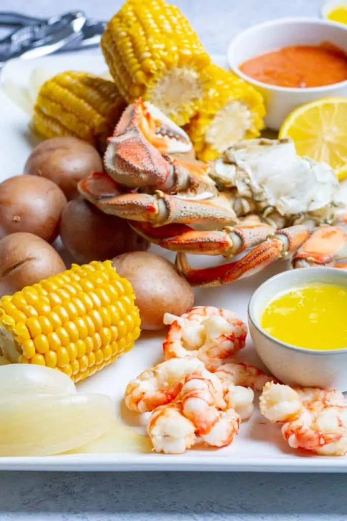 seafood boil (lowcountry boil) for two on a platter