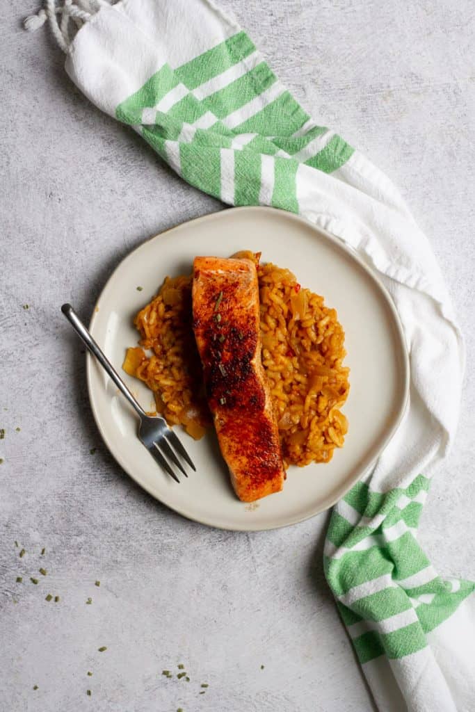 salmon plated with risotto