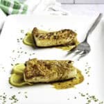 pan-seared sablefish on a platter.