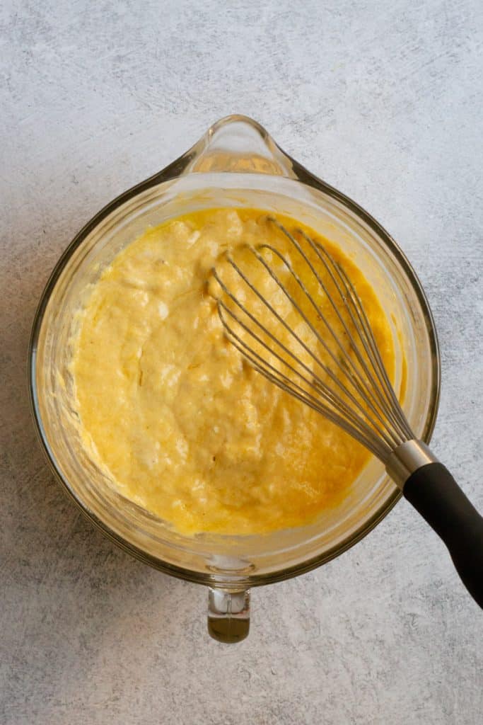 Whisk in Eggs + Butter (or Oil)