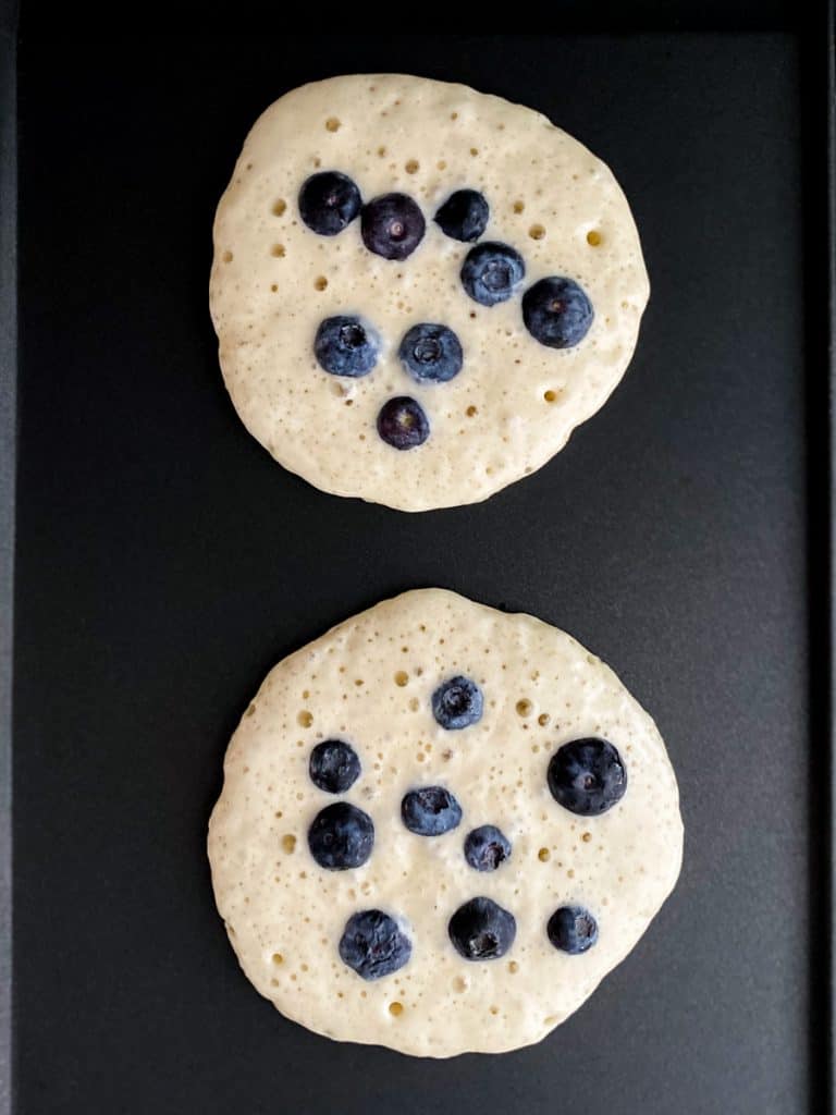 Pour Pancake Batter + Add Blueberries