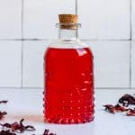 hibiscus simple syrup in a bottle
