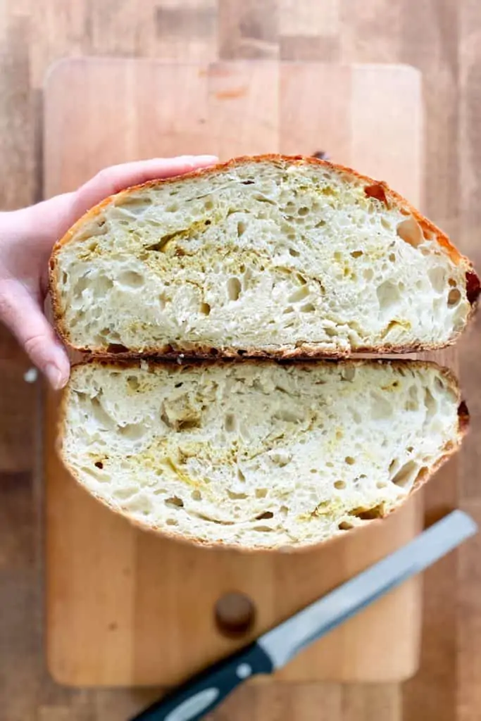 Cut the Rosemary Garlic Bread Open