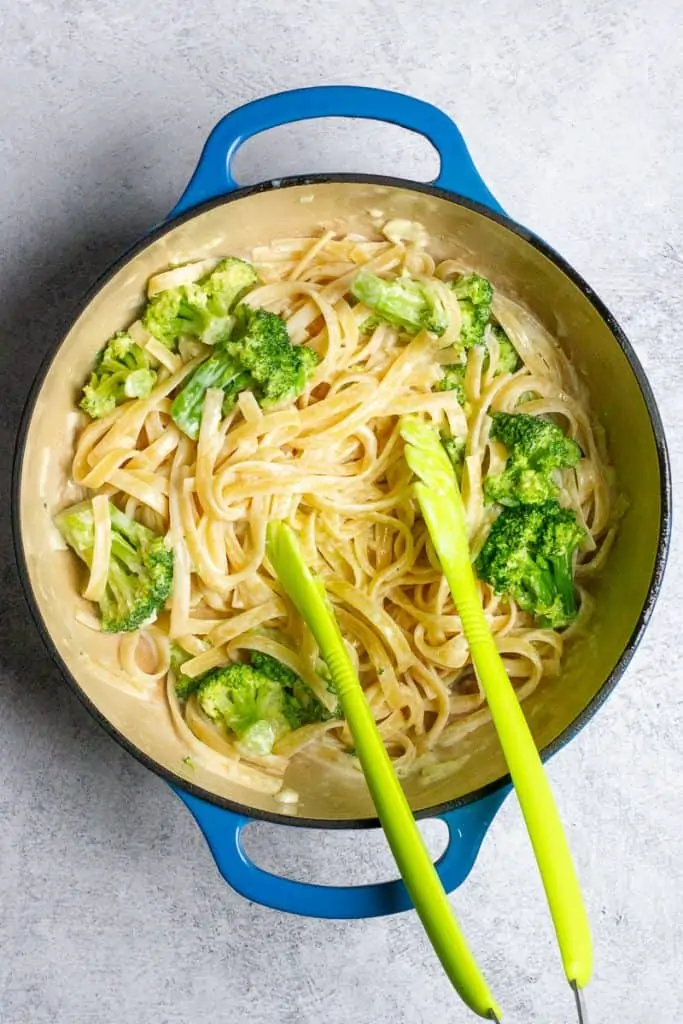 Toss Pasta + Broccoli in the Sauce.
