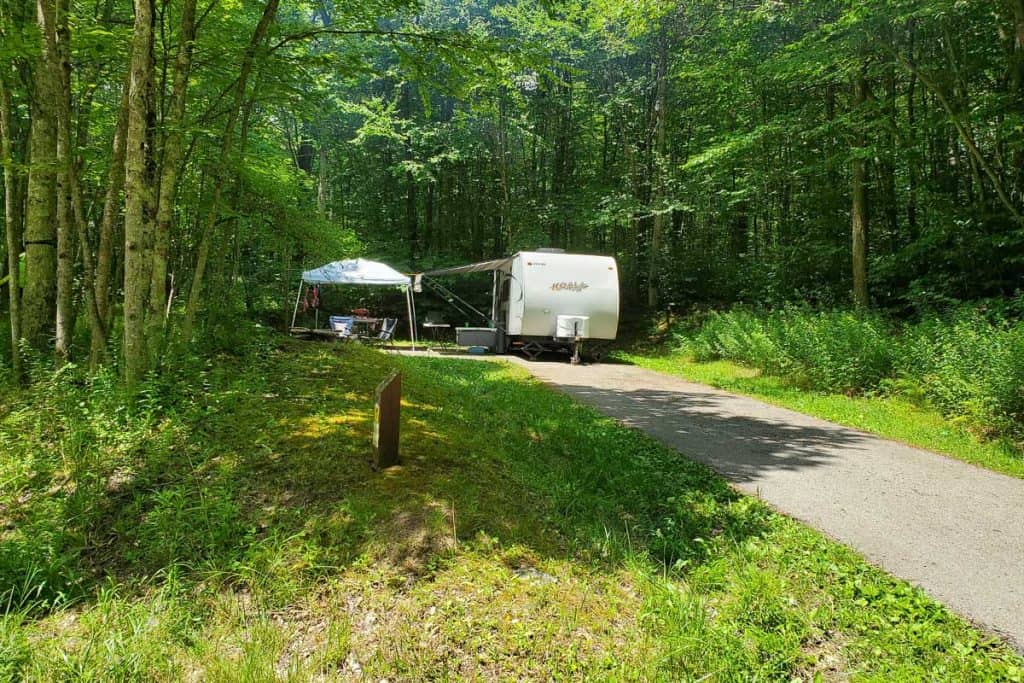 Camper parked at camp site