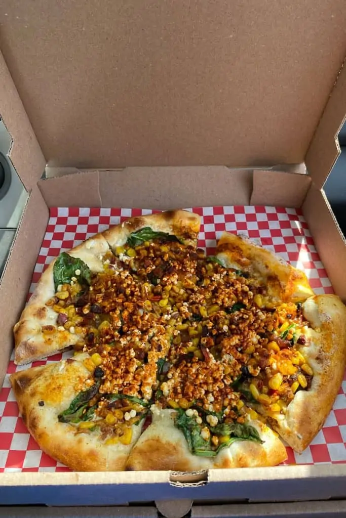 Pizza with roasted corn