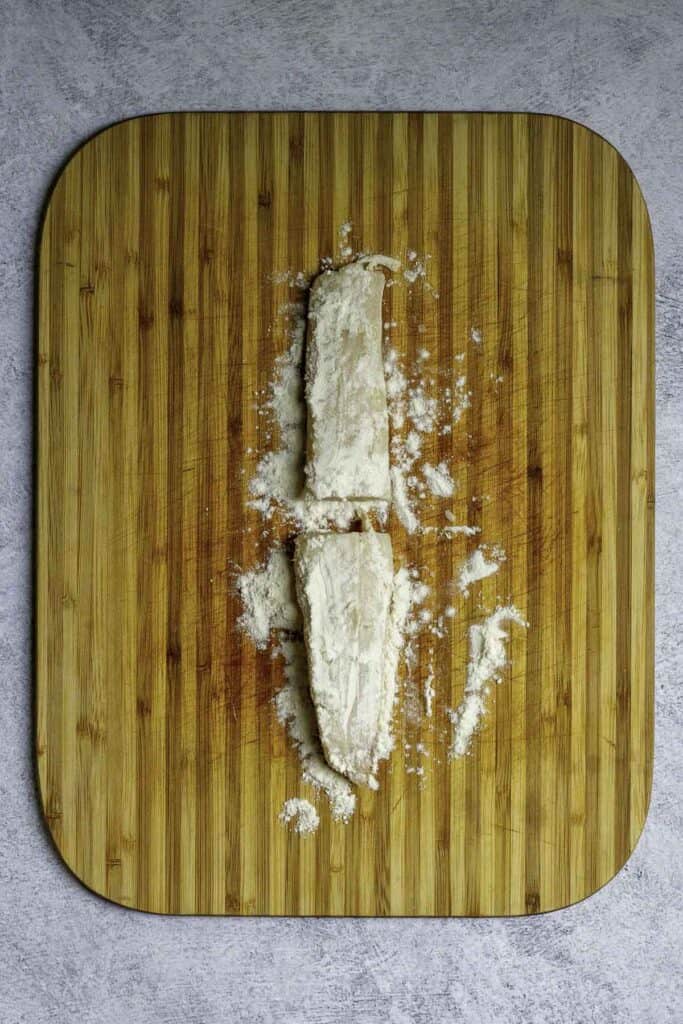 fish fillets dusted in flour.