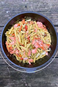 Add Tomatoes, Artichokes, Capers + Salmon to Pasta