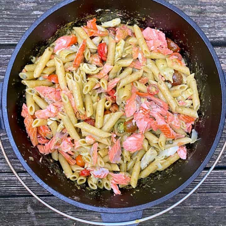 Camping Pasta Recipe Pesto Penne (Dutch Oven, OnePot)
