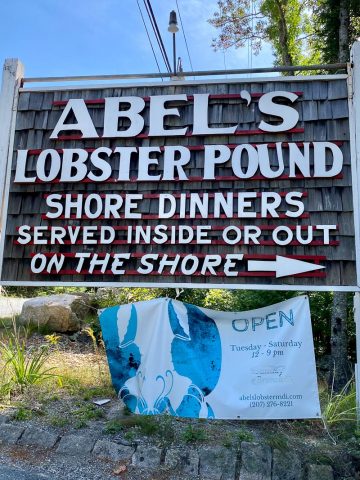 Abel's Lobster Pound roadside sign.