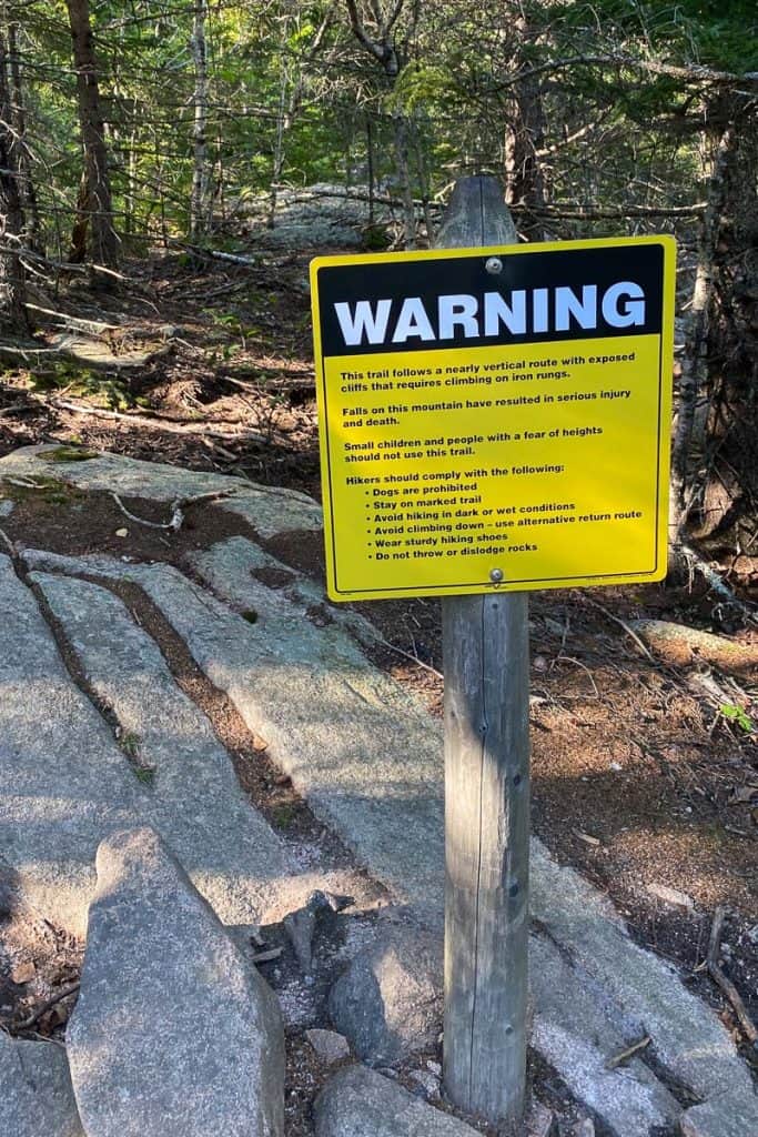 Warning Sign at trailhead.