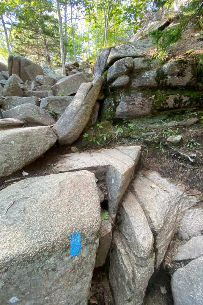 Rocky Path with stones marked with blue blazes