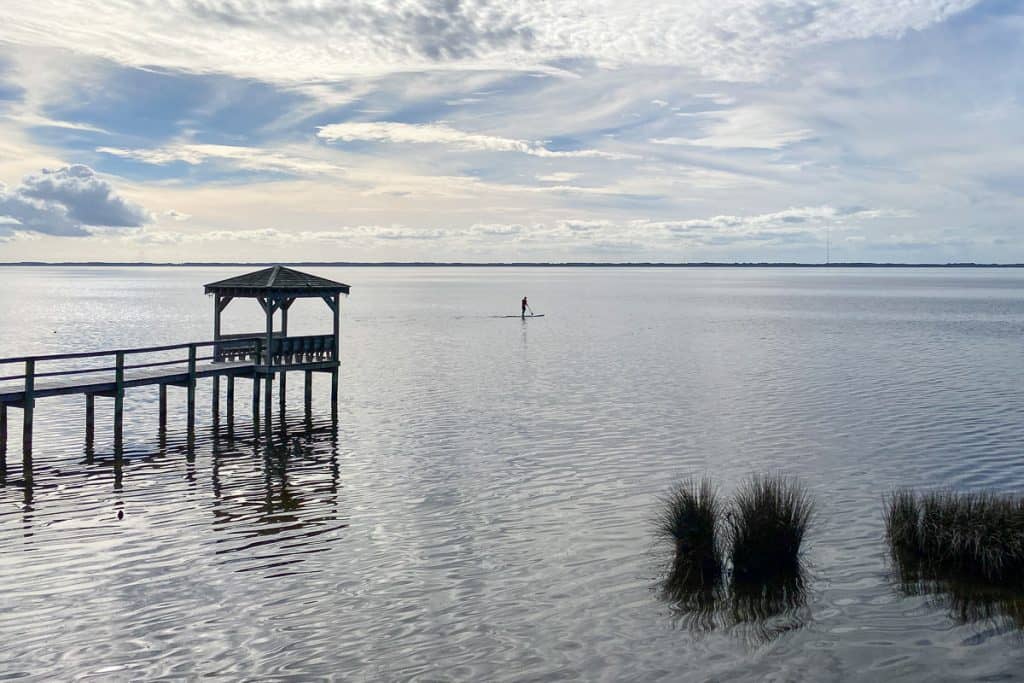 Paddleboarding in the Currituck Sound, one of the things to do at the Outer Banks