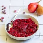 cranberry pear sauce in a serving bowl.