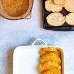 Dip Bread in Custard + Arrange in Baking Dish.