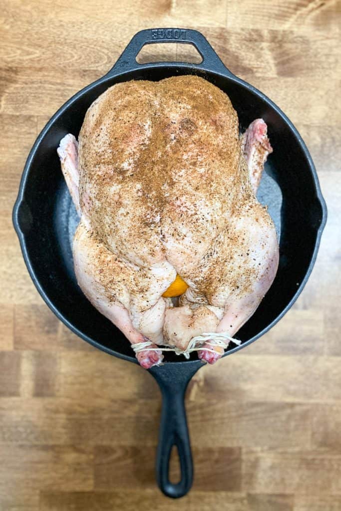 duck in a cast iron pan.