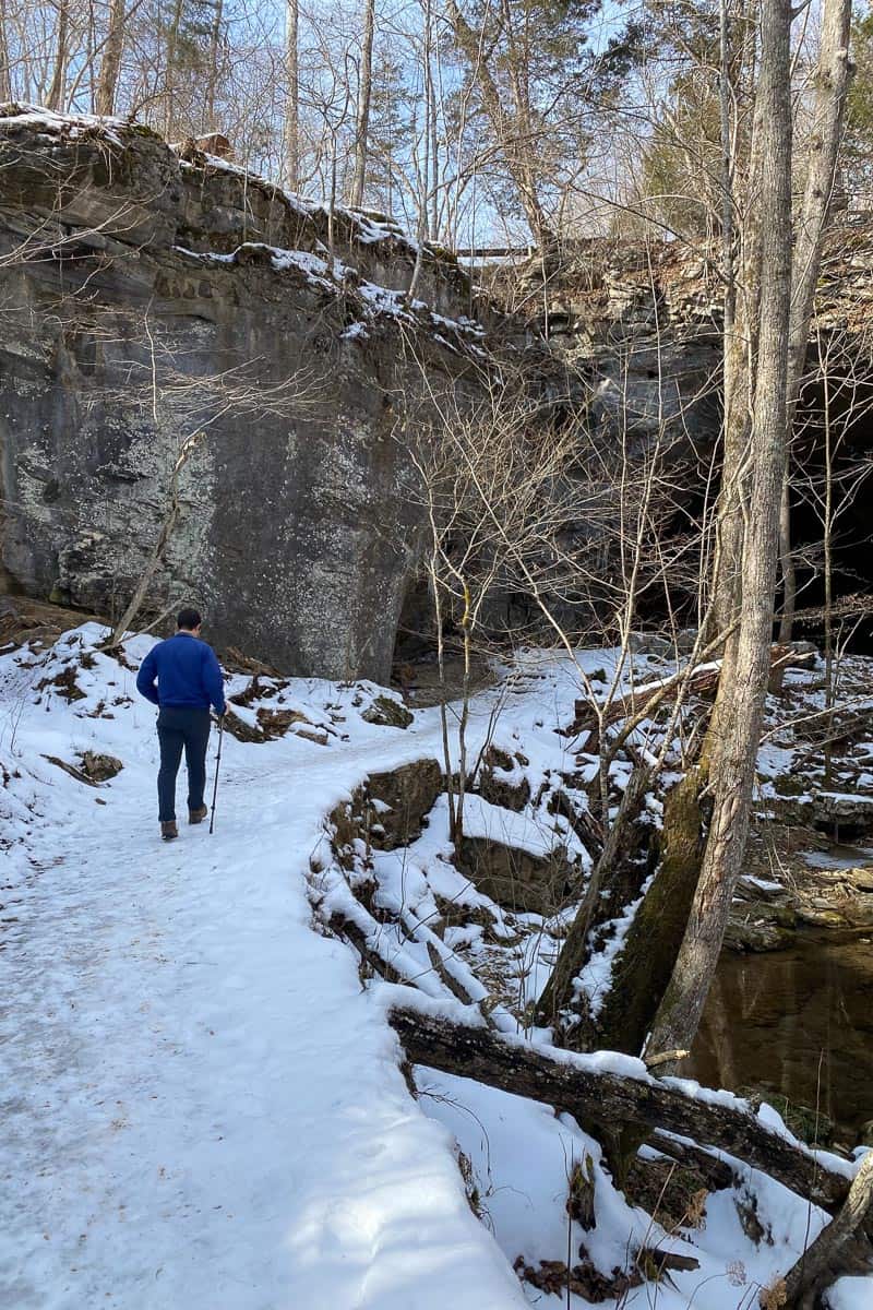 Man Walking Trail to Natural Bridge at Carter Caves State Park.