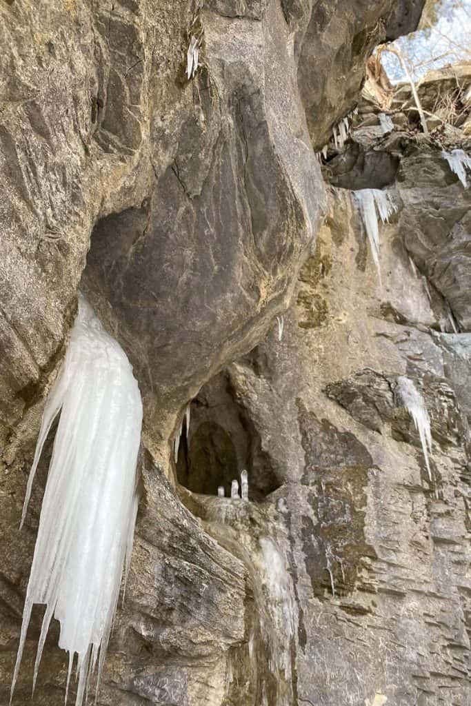 Natural Bridge Rock Formation and Icicles at Carter Caves State Park