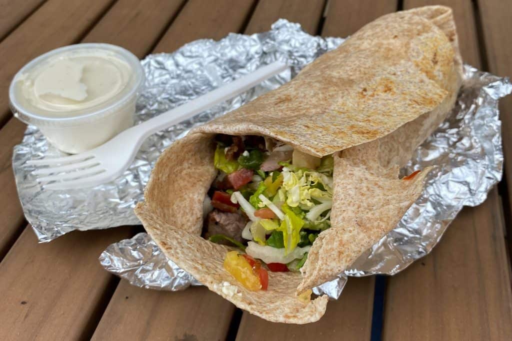 Steak, bacon, and blue cheese wrap in foil.