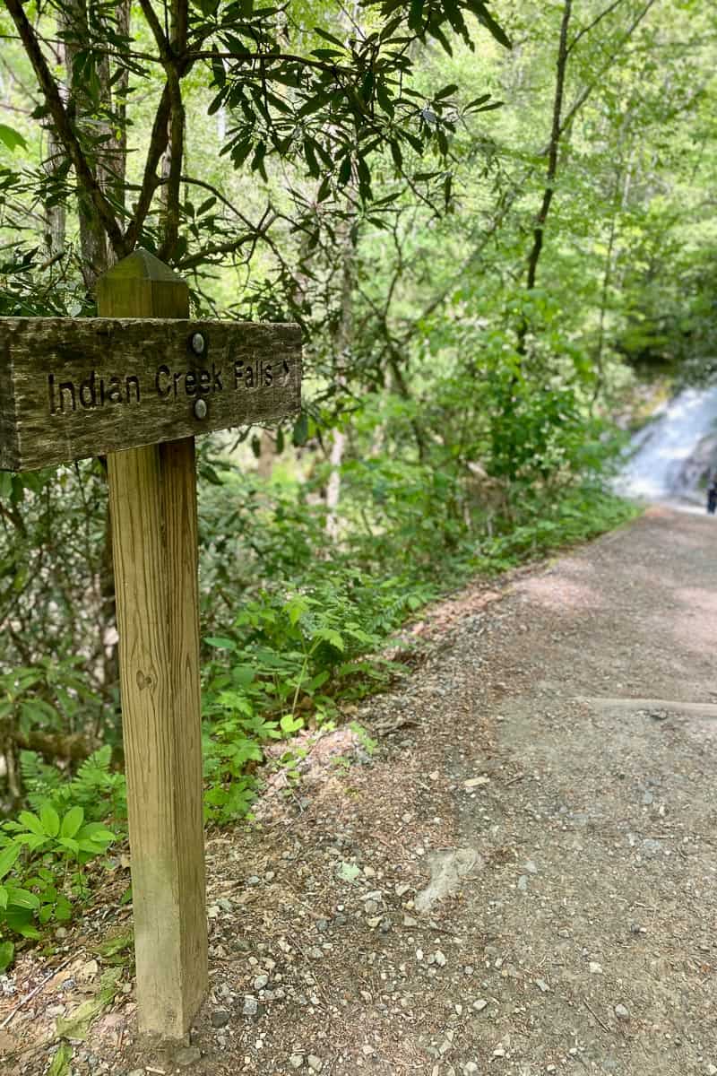 Indian Creek Falls sign.