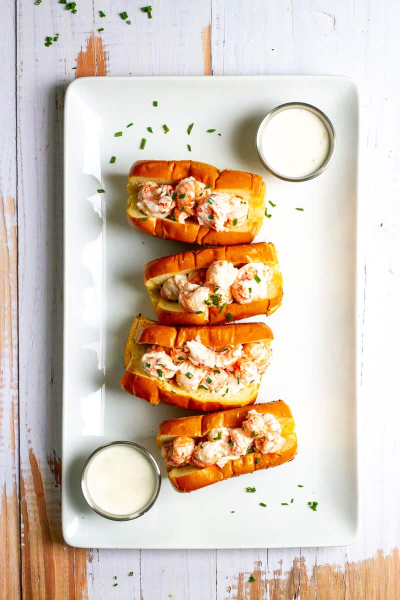 langostino lobster rolls on a serving tray.