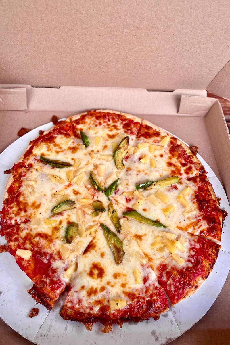pineapple and avocado pizza.