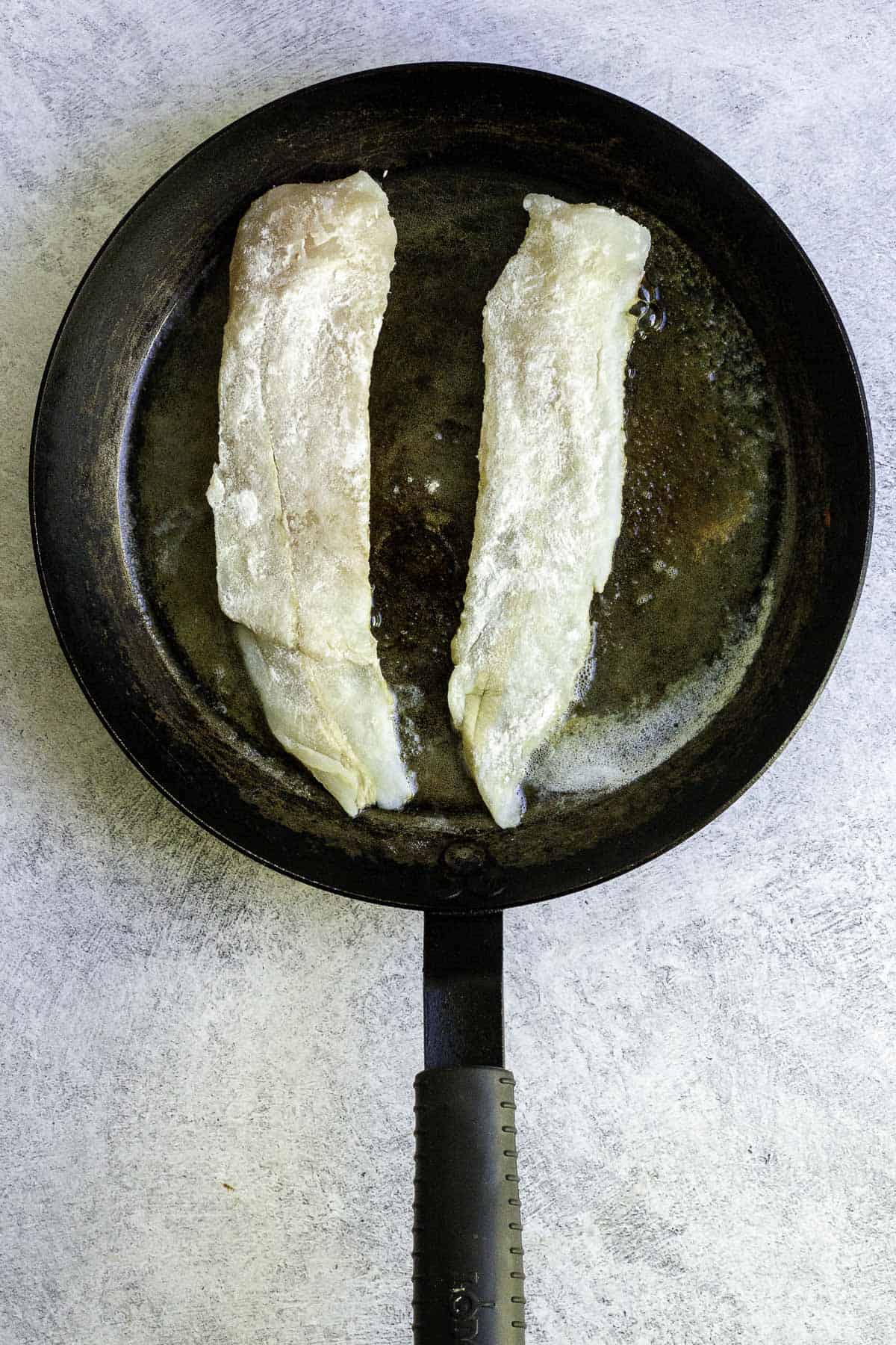 hake in pan.